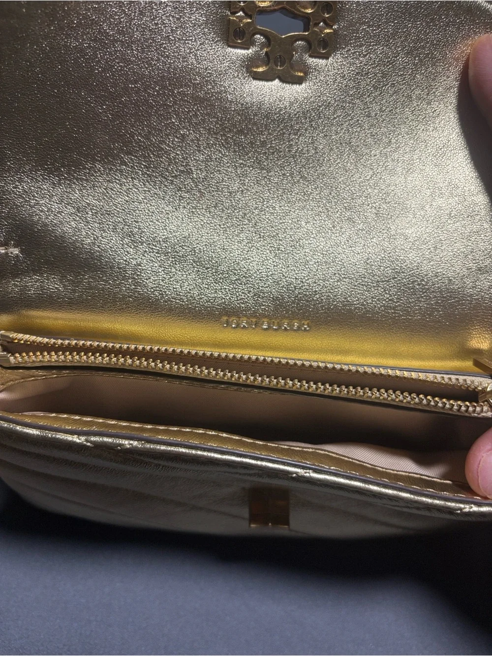 Tory Burch Metallic Gold Quilted Crossbody with Matching Card Holder